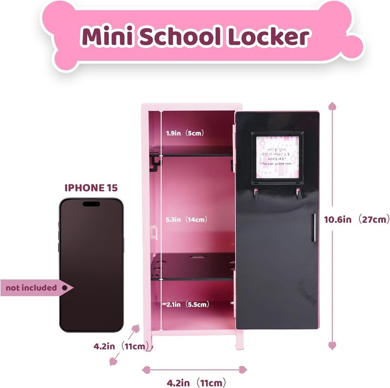 YOBROMini Locker with Lock and 2 Keys, 24PCS Magnetic Stickers, Miniature Storage Locker for Desk, Home, Bedroom, Office, Pink - Image 2